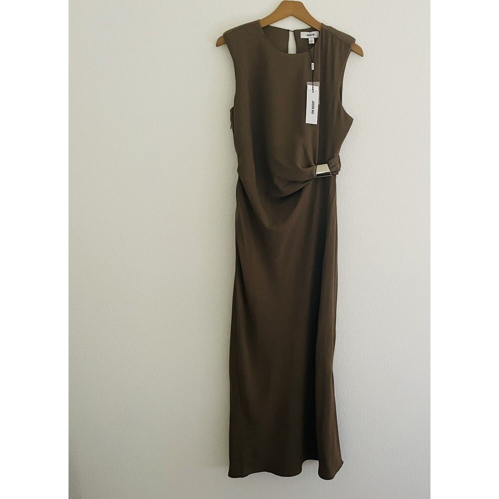 Jason Wu Green Draped Midi Dress Metallic Waist Hardware Slit Size 10 NWT